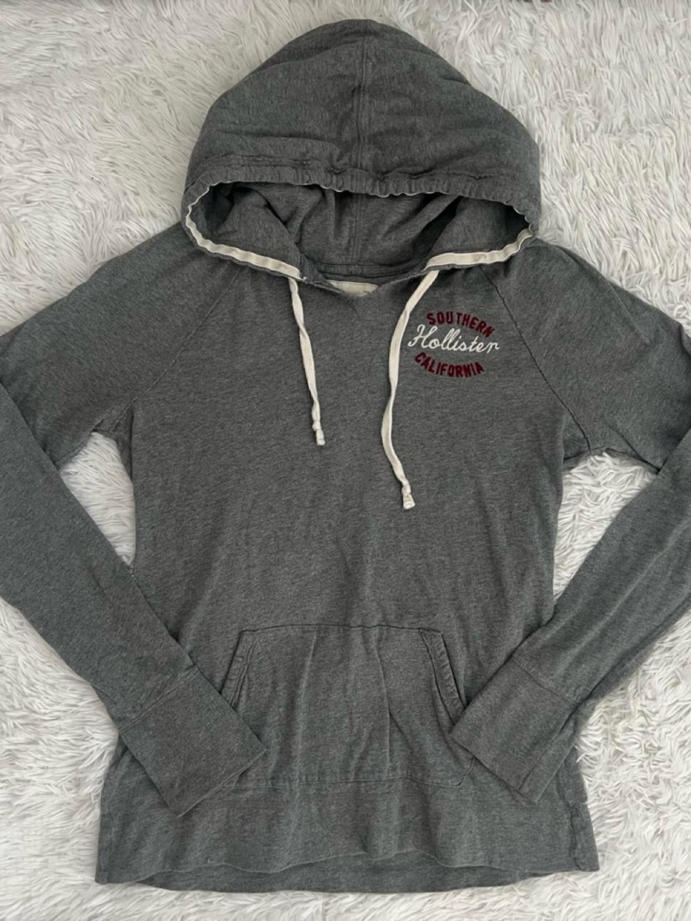 Hollister Gray Women's Lightweight Hooded Pullover with Drawstrings